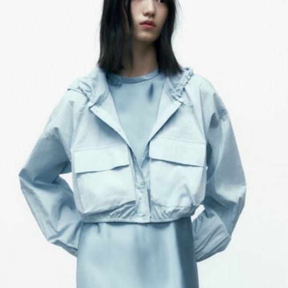 NewZara Pockets Buttons  Light Blue Hoodie jacket - Picture 4 of 16